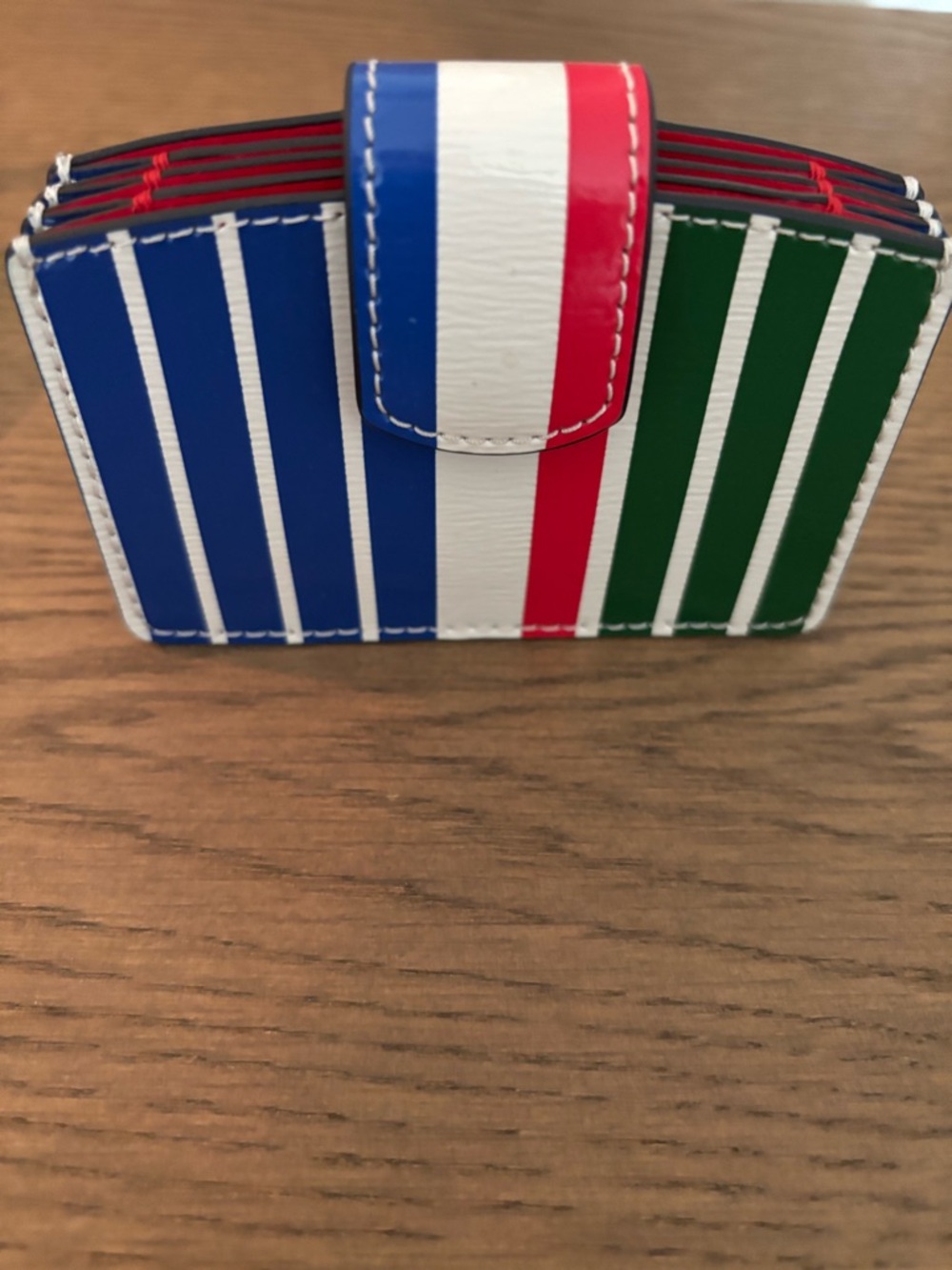 Tory Burch Multicolor Striped Leather Card Case with Gold Logo - Picture 3 of 3